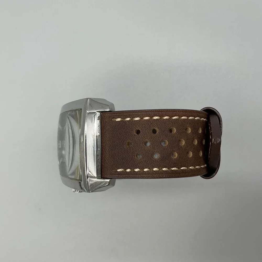 Guess Mens Watch 35mm Black Dial Brown Leather Rectangle Dress New Battery